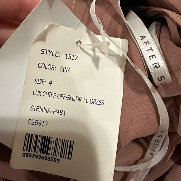 After Six OFF-THE-SHOULDER CHIFFON TRUMPET GOWN DESERT ROSE size 4 style 1517 - Picture 4 of 9